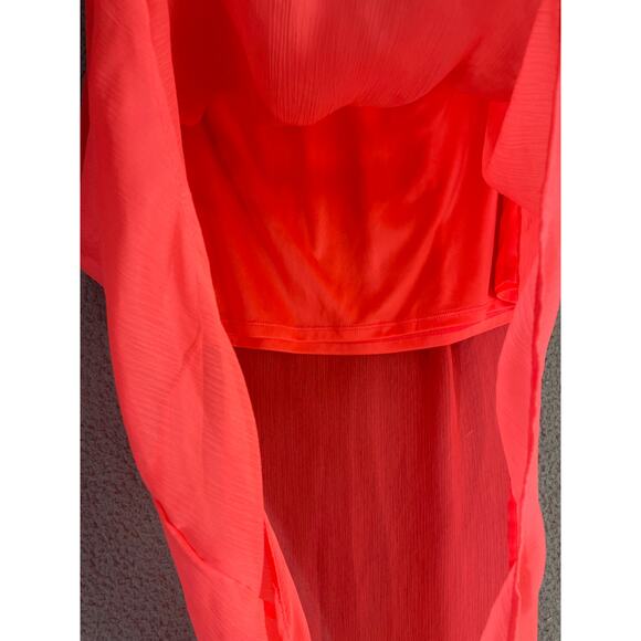 Express Coral High Low Sheer Skirt Small Chiffon Elastic Waist Midi Lightweight - Picture 10 of 10